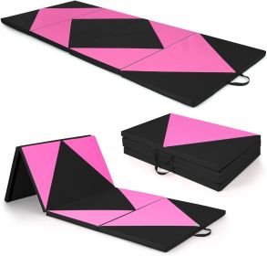 4'x10' Gymnastics Mat, 2" Thick Folding Tumbling Mat with Hook and Loop Fastener, Foldable Gym Mat with Carrying Handles, (Color: Black Rose)