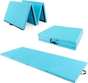 4'x10' Gymnastics Mat, 2" Thick Folding Tumbling Mat with Hook and Loop Fastener, Foldable Gym Mat with Carrying Handles, (Color: Light Blue)