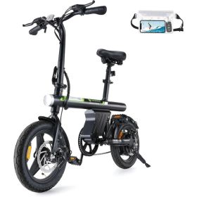 Electric Bike for Adults, 20 mph Folding Ebike,14" Adults Electric Bicycles with Smart Uphill, Mini E Bikes for Adults and Teens (Color: With Fanny Pack)